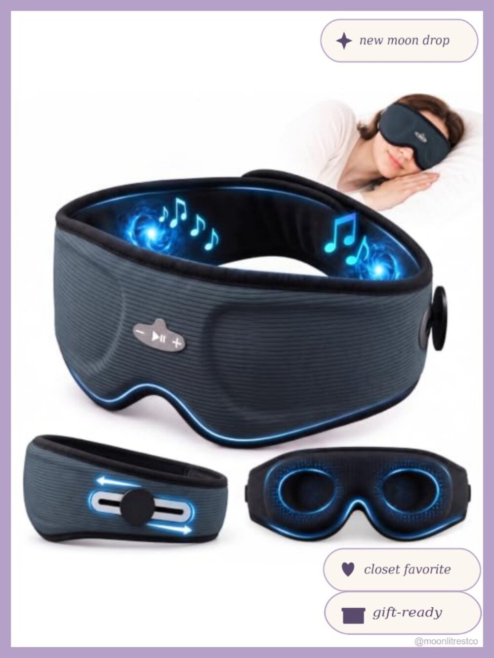 3D Contoured Sleep Mask Adjustable Bluetooth Headphones Washable